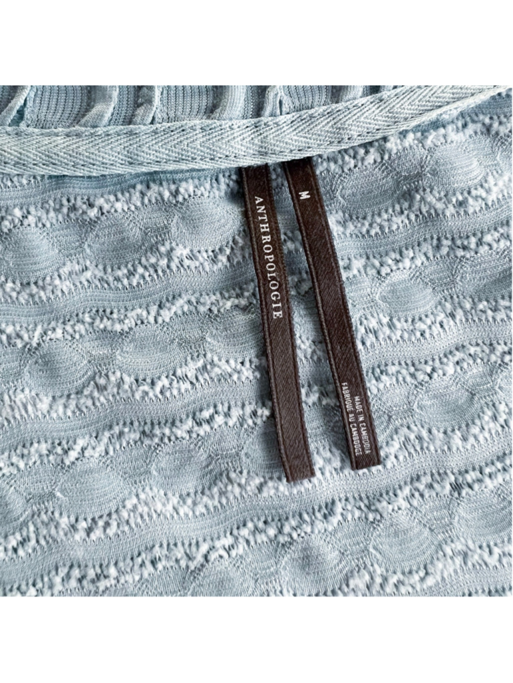 Anthropologie Light Blue Puff-Sleeve Scoop Neck Blouse Ruffle M Spring Coquette - Picture 3 of 7